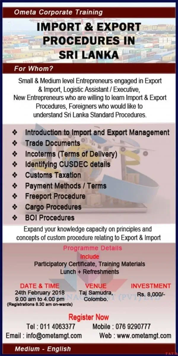 One Day Workshop on Import and Export Procedures in Sri Lanka
