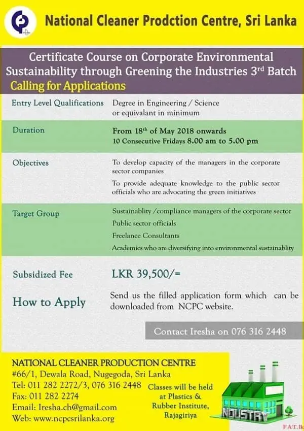Certificate Course on Corporate Environmental Sustainability through Greening the Industries
