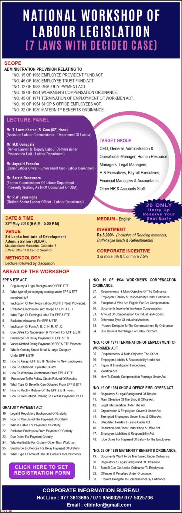 National Workshop of Labour Legislation (7 Laws with Desided CASE)