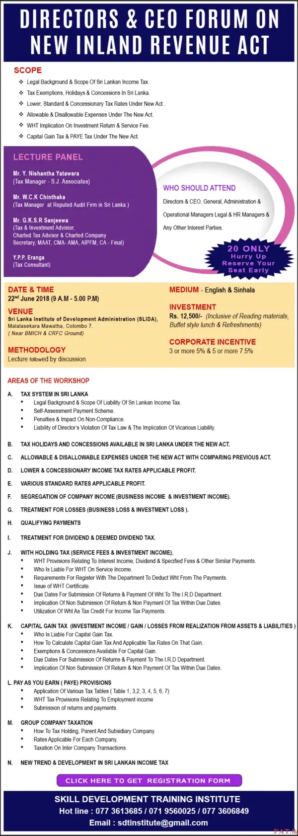 Directors & Ceo Tax Forum on New Inland Revenue ACT (with detail discussions)