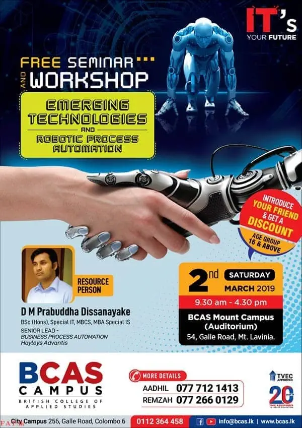 Free workshop on Emerging Technologies and Robotic