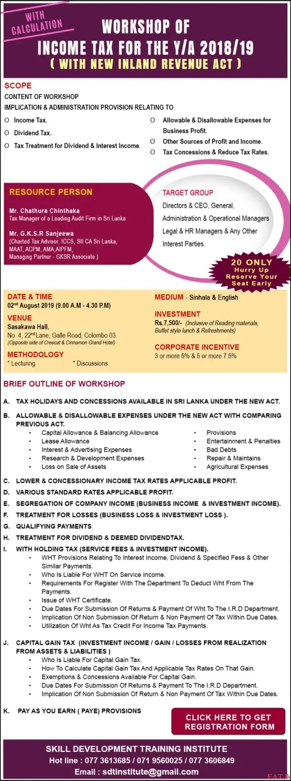 Workshop of Income Tax & How to Finalize 2018/19 Final A/C