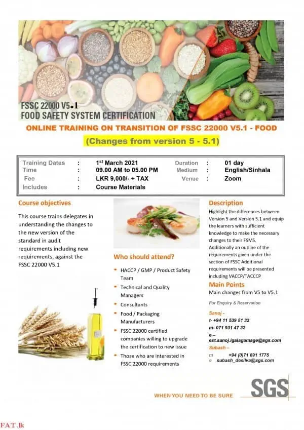 Online Training on Transition of FSSC 22000 V5.1 - Food