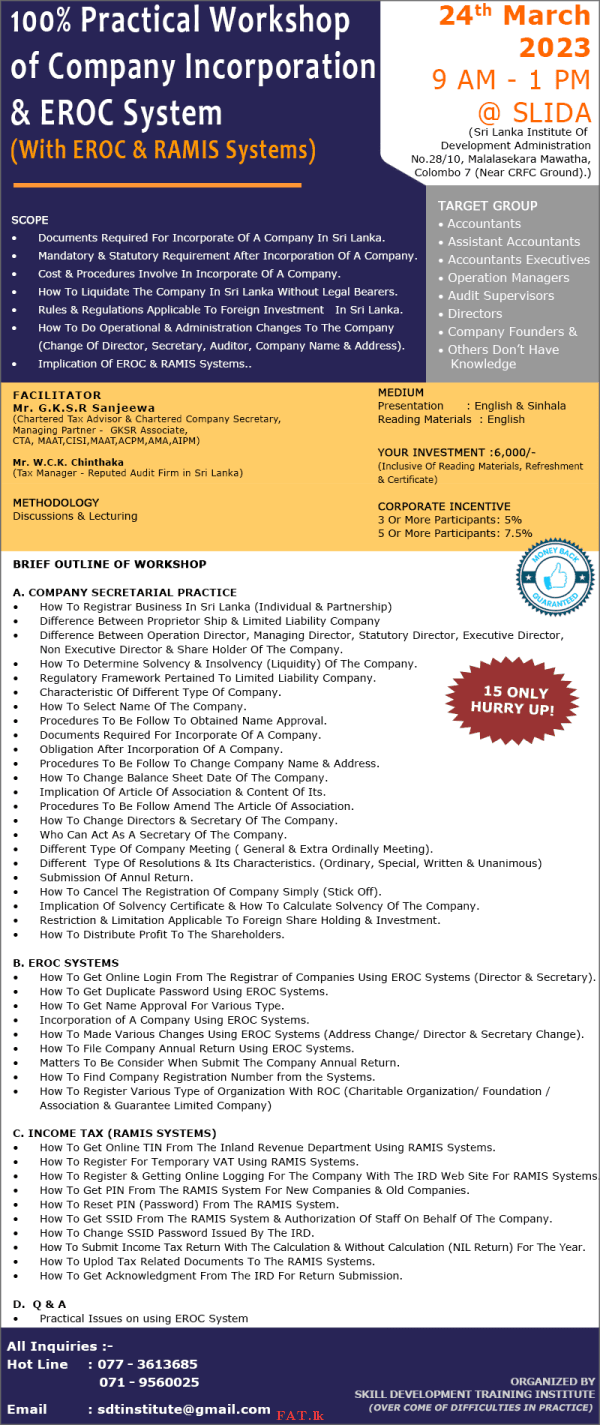 Workshop of company incorporation & EROC System for Accountants