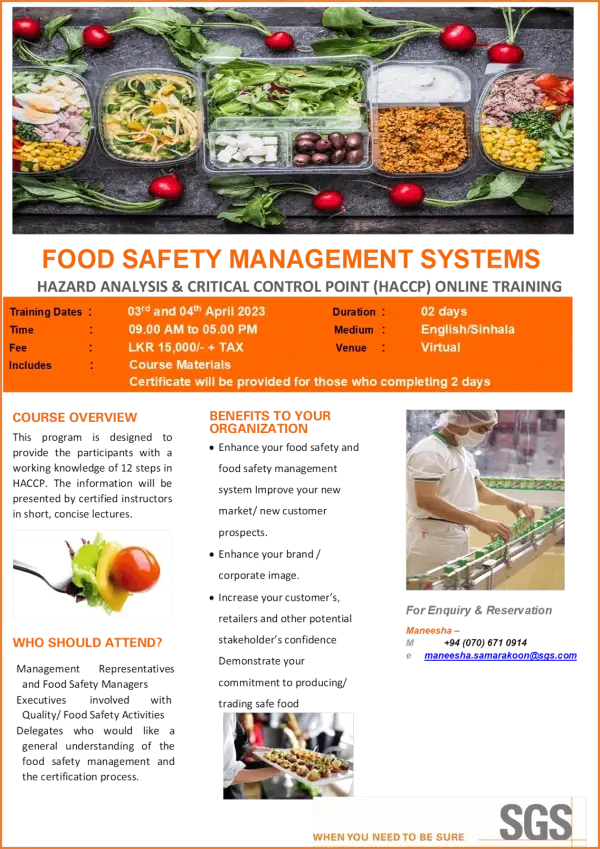 Hazard Analysis Critical Control Point (HACCP) Training