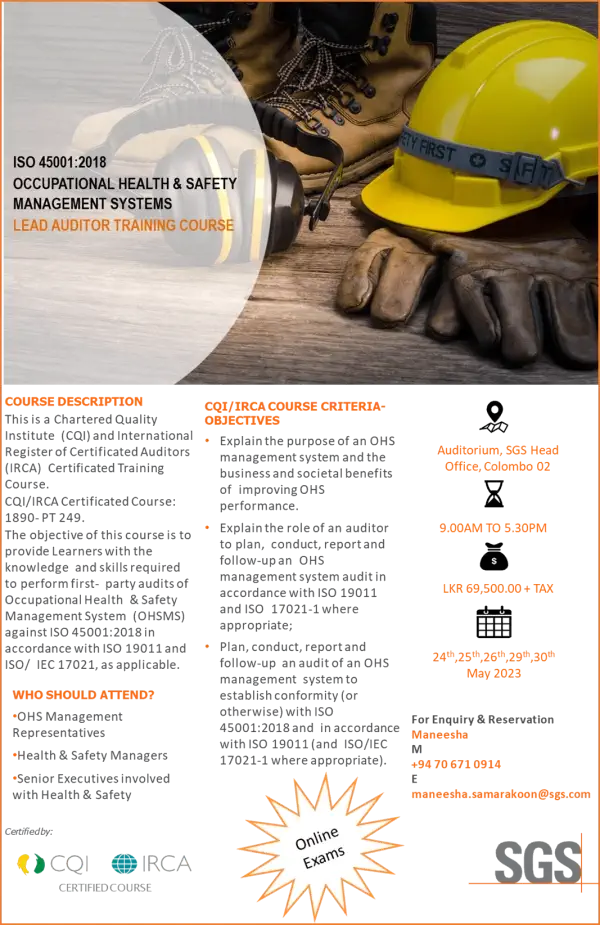 ISO 45001:2018 Occupational Health & Safety Management Systems Lead Auditor Training Course