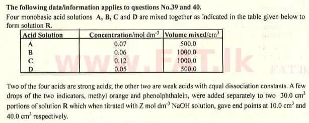 National Syllabus : Advanced Level (A/L) Chemistry - 2007 August - Paper I (English Medium) 39 1