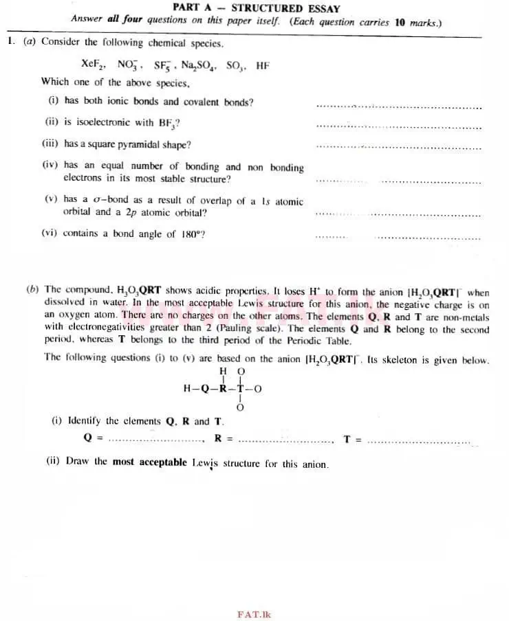 National Syllabus : Advanced Level (A/L) Chemistry - 2015 August - Paper II (English Medium) 1 1