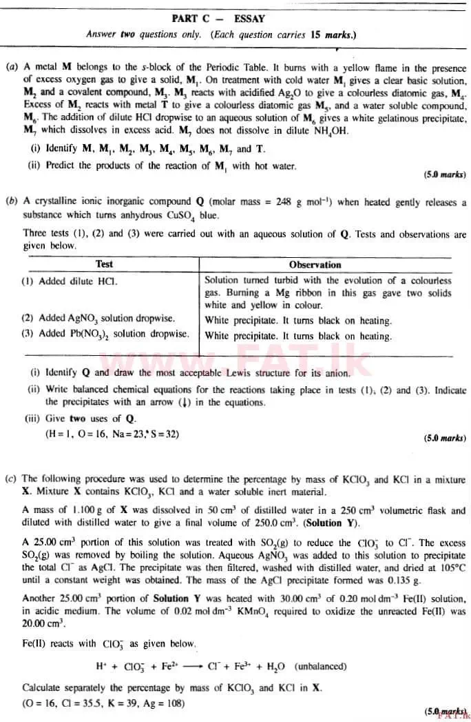 National Syllabus : Advanced Level (A/L) Chemistry - 2015 August - Paper II (English Medium) 8 1