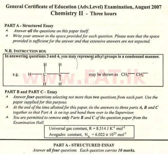 National Syllabus : Advanced Level (A/L) Chemistry - 2007 August - Paper II (English Medium) 0 1