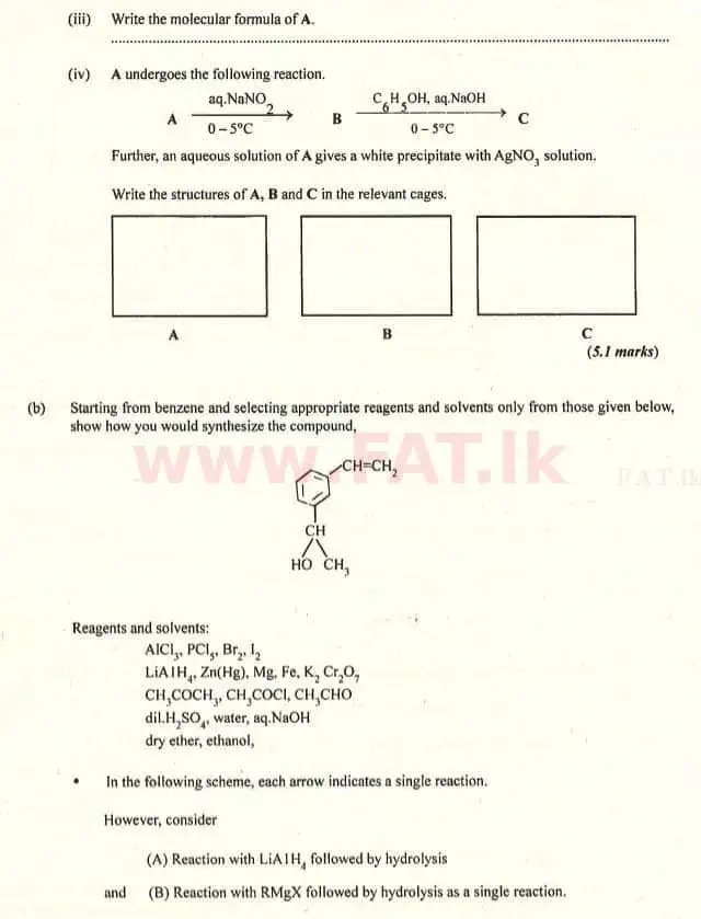 දේශීය විෂය නිර්දේශය : උසස් පෙළ (A/L) රසායන විද්‍යාව - 2007 අගෝස්තු - ප්‍රශ්න පත්‍රය II (English මාධ්‍යය) 3 2