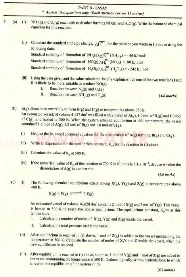 உள்ளூர் பாடத்திட்டம் : உயர்தரம் (உ/த) இரசாயனவியல் - 2007 ஆகஸ்ட் - தாள்கள் II (English மொழிமூலம்) 5 1