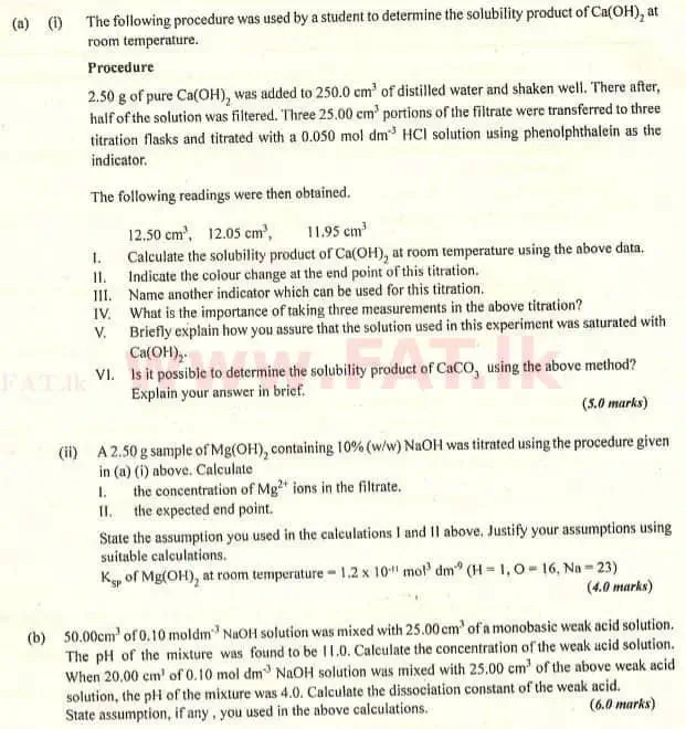 உள்ளூர் பாடத்திட்டம் : உயர்தரம் (உ/த) இரசாயனவியல் - 2007 ஆகஸ்ட் - தாள்கள் II (English மொழிமூலம்) 6 1