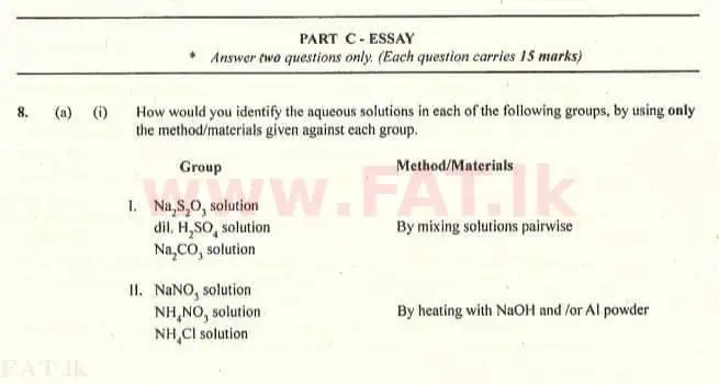 National Syllabus : Advanced Level (A/L) Chemistry - 2007 August - Paper II (English Medium) 8 1