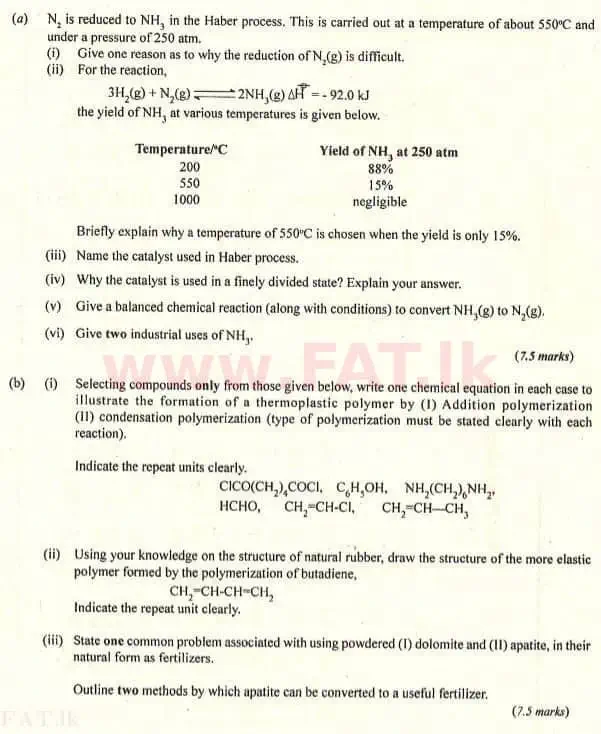 உள்ளூர் பாடத்திட்டம் : உயர்தரம் (உ/த) இரசாயனவியல் - 2007 ஆகஸ்ட் - தாள்கள் II (English மொழிமூலம்) 10 1