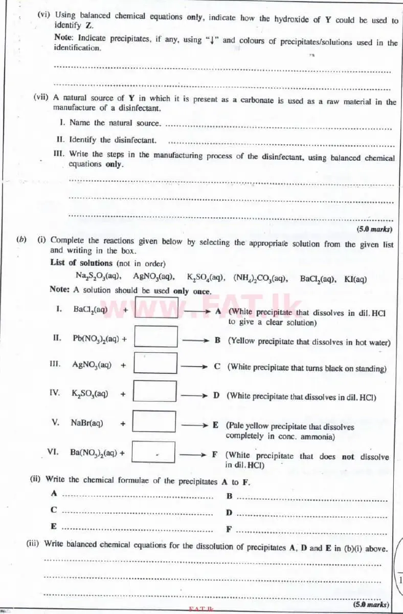 உள்ளூர் பாடத்திட்டம் : உயர்தரம் (உ/த) இரசாயனவியல் - 2016 ஆகஸ்ட் - தாள்கள் II (English மொழிமூலம்) 2 2