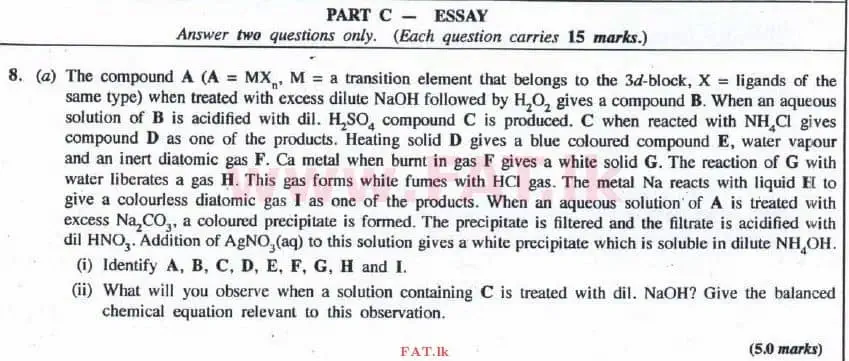 உள்ளூர் பாடத்திட்டம் : உயர்தரம் (உ/த) இரசாயனவியல் - 2016 ஆகஸ்ட் - தாள்கள் II (English மொழிமூலம்) 8 1