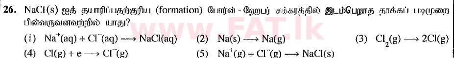 National Syllabus : Advanced Level (A/L) Chemistry - 2019 August - Paper I (New Syllabus) (தமிழ் Medium) 26 1