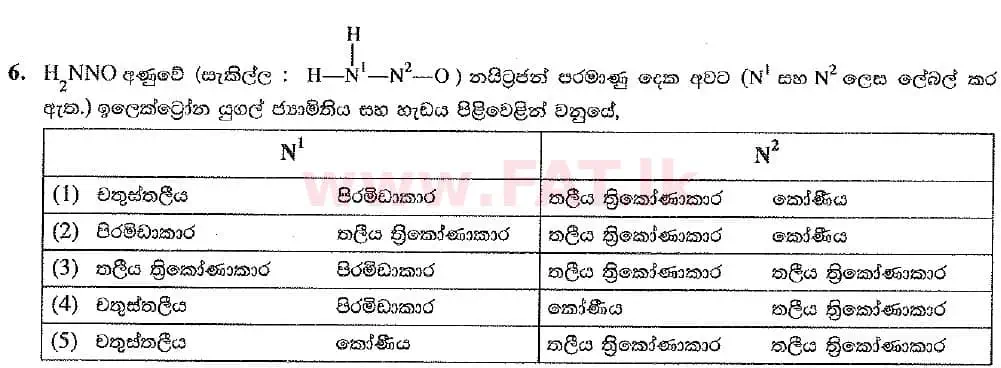 உள்ளூர் பாடத்திட்டம் : உயர்தரம் (உ/த) இரசாயனவியல் - 2019 ஆகஸ்ட் - தாள்கள் I (புதிய பாடத்திட்டம்) (සිංහල மொழிமூலம்) 6 1