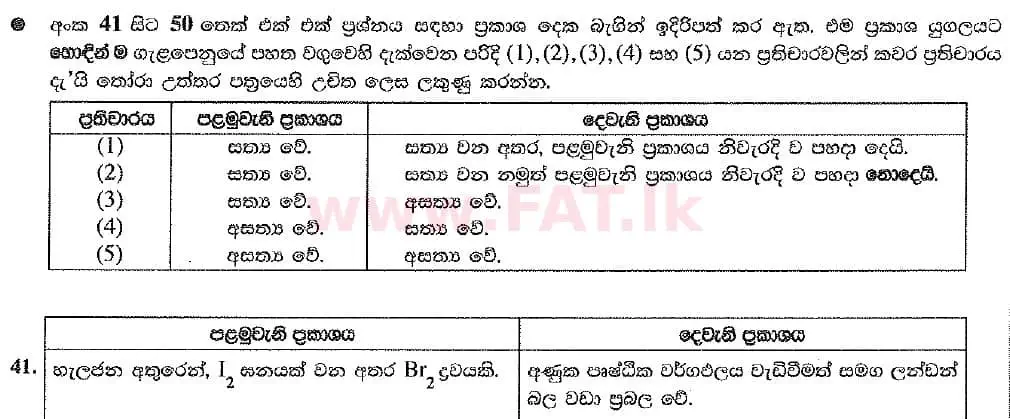 உள்ளூர் பாடத்திட்டம் : உயர்தரம் (உ/த) இரசாயனவியல் - 2019 ஆகஸ்ட் - தாள்கள் I (புதிய பாடத்திட்டம்) (සිංහල மொழிமூலம்) 41 1
