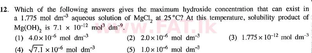 உள்ளூர் பாடத்திட்டம் : உயர்தரம் (உ/த) இரசாயனவியல் - 2019 ஆகஸ்ட் - தாள்கள் I (புதிய பாடத்திட்டம்) (English மொழிமூலம்) 12 1