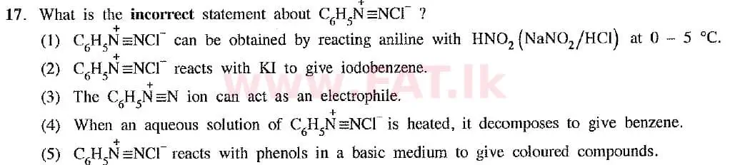 உள்ளூர் பாடத்திட்டம் : உயர்தரம் (உ/த) இரசாயனவியல் - 2019 ஆகஸ்ட் - தாள்கள் I (புதிய பாடத்திட்டம்) (English மொழிமூலம்) 17 1