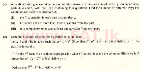 National Syllabus : Advanced Level (A/L) Combined Mathematics - 2007 August - Paper I (English Medium) 2 1