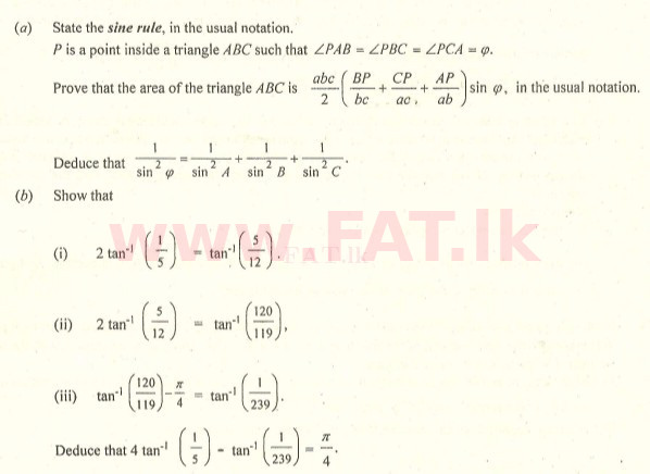 National Syllabus : Advanced Level (A/L) Combined Mathematics - 2007 August - Paper I (English Medium) 9 1