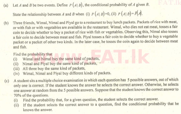 National Syllabus : Advanced Level (A/L) Combined Mathematics - 2007 August - Paper II (English Medium) 8 1