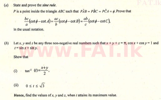 உள்ளூர் பாடத்திட்டம் : உயர்தரம் (உ/த) இணைந்த கணிதம் - 2008 ஆகஸ்ட் - தாள்கள் I (English மொழிமூலம்) 9 1