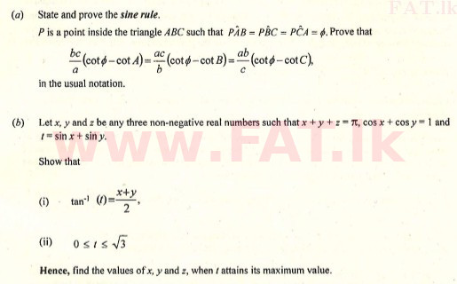 National Syllabus : Advanced Level (A/L) Combined Mathematics - 2008 August - Paper I (English Medium) 9 1