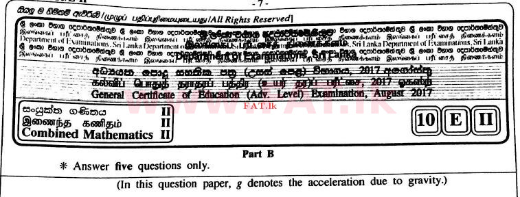 National Syllabus : Advanced Level (A/L) Combined Mathematics - 2017 August - Paper II B (English Medium) 0 1