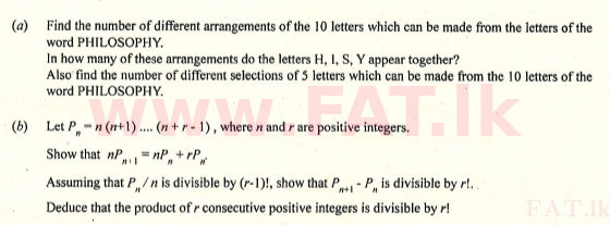 National Syllabus : Advanced Level (A/L) Combined Mathematics - 2009 August - Paper I (English Medium) 2 1