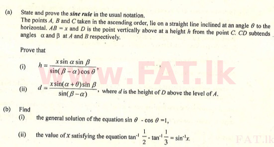 National Syllabus : Advanced Level (A/L) Combined Mathematics - 2009 August - Paper I (English Medium) 9 1