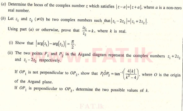 உள்ளூர் பாடத்திட்டம் : உயர்தரம் (உ/த) இணைந்த கணிதம் - 2010 ஆகஸ்ட் - தாள்கள் I (English மொழிமூலம்) 4 1