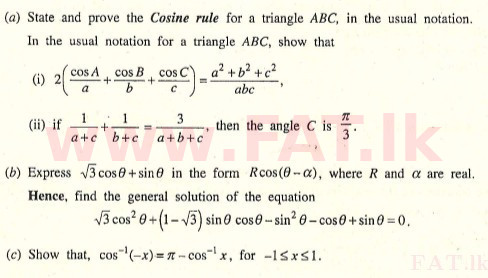 உள்ளூர் பாடத்திட்டம் : உயர்தரம் (உ/த) இணைந்த கணிதம் - 2010 ஆகஸ்ட் - தாள்கள் I (English மொழிமூலம்) 9 1