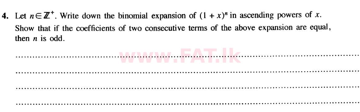 National Syllabus : Advanced Level (A/L) Combined Mathematics - 2020 October - Paper I (New Syllabus) (English Medium) 4 1