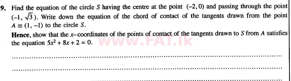 National Syllabus : Advanced Level (A/L) Combined Mathematics - 2020 October - Paper I (New Syllabus) (English Medium) 9 1
