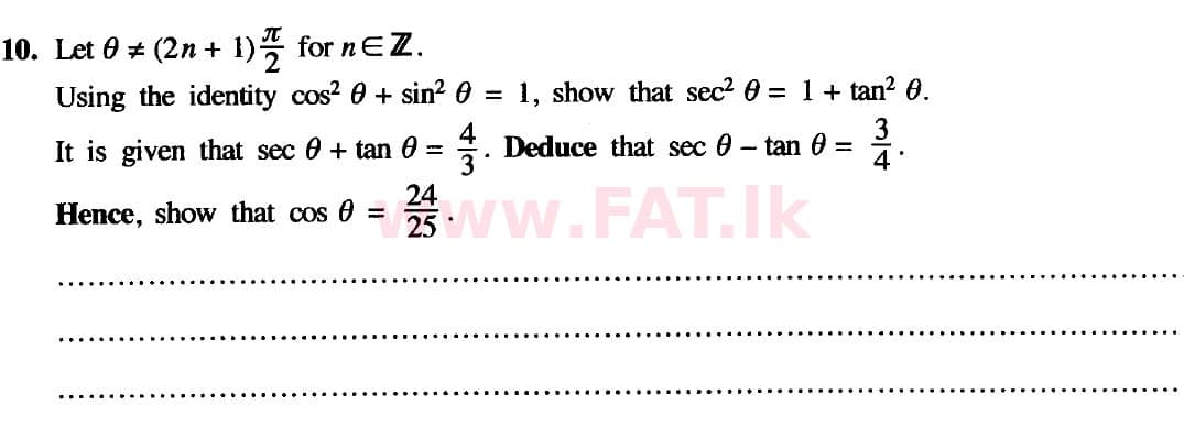 உள்ளூர் பாடத்திட்டம் : உயர்தரம் (உ/த) இணைந்த கணிதம் - 2020 அக்டோபர் - தாள்கள் I (புதிய பாடத்திட்டம்) (English மொழிமூலம்) 10 1