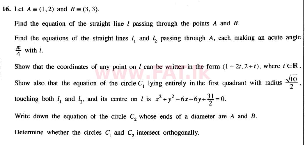 உள்ளூர் பாடத்திட்டம் : உயர்தரம் (உ/த) இணைந்த கணிதம் - 2020 அக்டோபர் - தாள்கள் I (புதிய பாடத்திட்டம்) (English மொழிமூலம்) 16 1