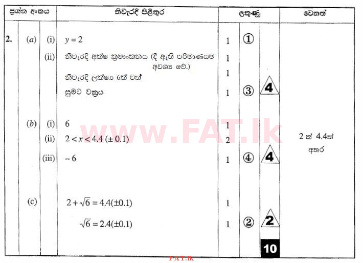 உள்ளூர் பாடத்திட்டம் : சாதாரண நிலை (சா/த) கணிதம் - 2010 டிசம்பர் - தாள்கள் II (සිංහල மொழிமூலம்) 2 2482