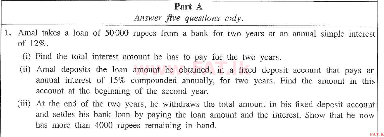 National Syllabus : Ordinary Level (O/L) Mathematics - 2020 March - Paper II (English Medium) 1 1