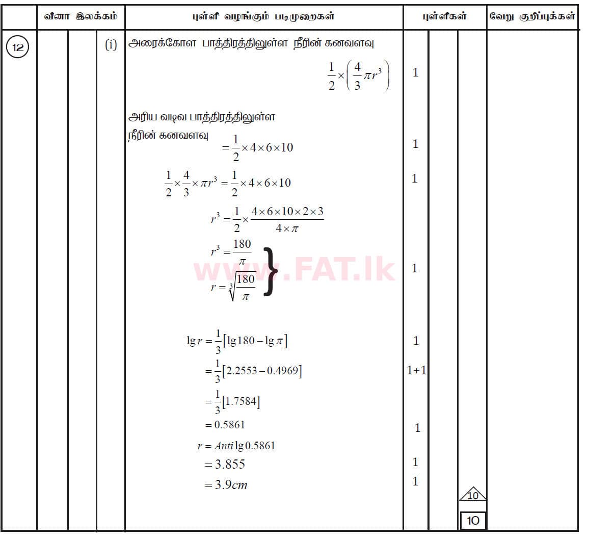 National Syllabus : Ordinary Level (O/L) Mathematics - 2019 December - Paper II (தமிழ் Medium) 12 5559