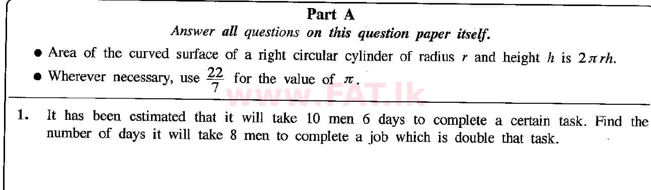 දේශීය විෂය නිර්දේශය : සාමාන්‍ය පෙළ (O/L) ගණිතය - 2018 දෙසැම්බර් - ප්‍රශ්න පත්‍රය I (English මාධ්‍යය) 1 1