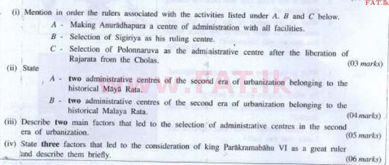 National Syllabus : Ordinary Level (O/L) History - 2016 December - Paper II (English Medium) 5 1