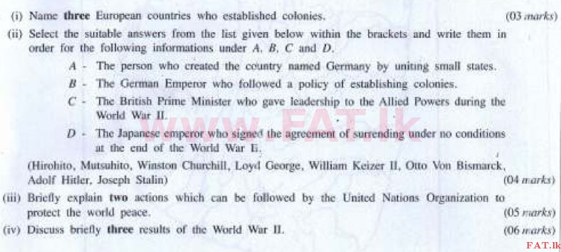 National Syllabus : Ordinary Level (O/L) History - 2016 December - Paper II (English Medium) 9 1
