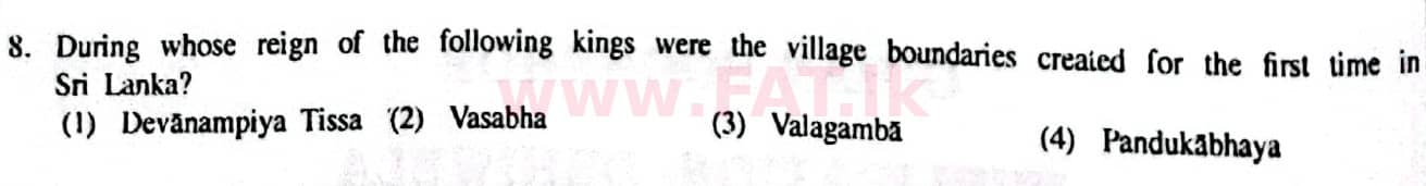 உள்ளூர் பாடத்திட்டம் : சாதாரண நிலை (சா/த) வரலாறு - 2014 டிசம்பர் - தாள்கள் I (English மொழிமூலம்) 8 1