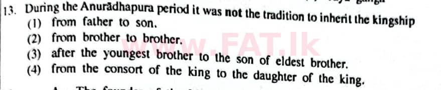 දේශීය විෂය නිර්දේශය : සාමාන්‍ය පෙළ (O/L) ඉතිහාසය - 2014 දෙසැම්බර් - ප්‍රශ්න පත්‍රය I (English මාධ්‍යය) 13 1