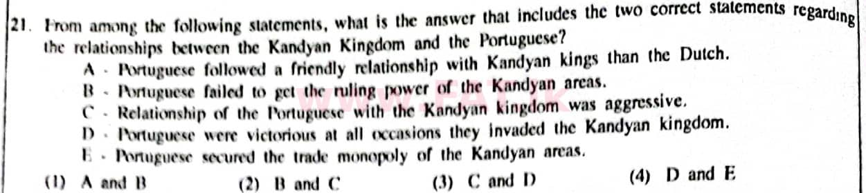 දේශීය විෂය නිර්දේශය : සාමාන්‍ය පෙළ (O/L) ඉතිහාසය - 2014 දෙසැම්බර් - ප්‍රශ්න පත්‍රය I (English මාධ්‍යය) 21 1