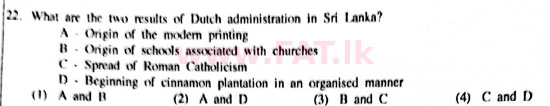 දේශීය විෂය නිර්දේශය : සාමාන්‍ය පෙළ (O/L) ඉතිහාසය - 2014 දෙසැම්බර් - ප්‍රශ්න පත්‍රය I (English මාධ්‍යය) 22 1